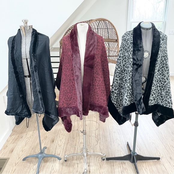NEW Burgundy, red black gray faux fur oversized scarf shawl bundle 3 included - Picture 1 of 4